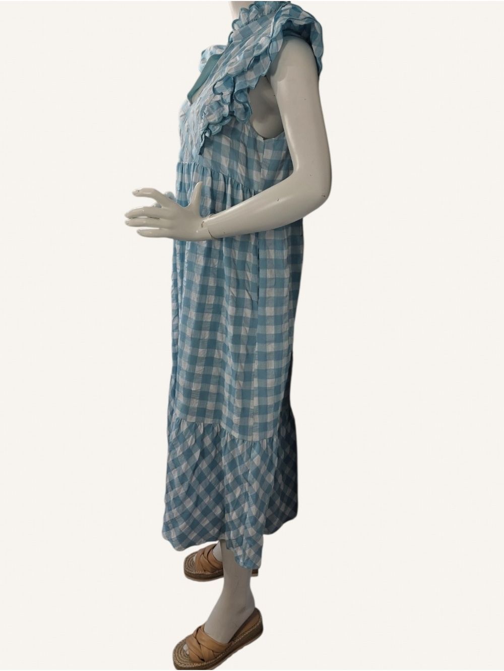 Umgee Blue Gingham Ruffle Midi Dress Small NWT Cottagecore Balletcore - Picture 6 of 8